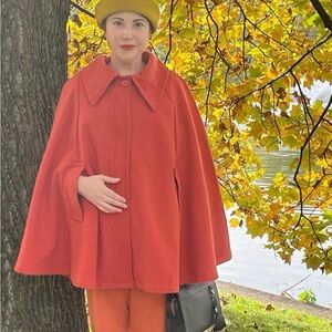 Tuesday of California Orange Wool Cape Coat